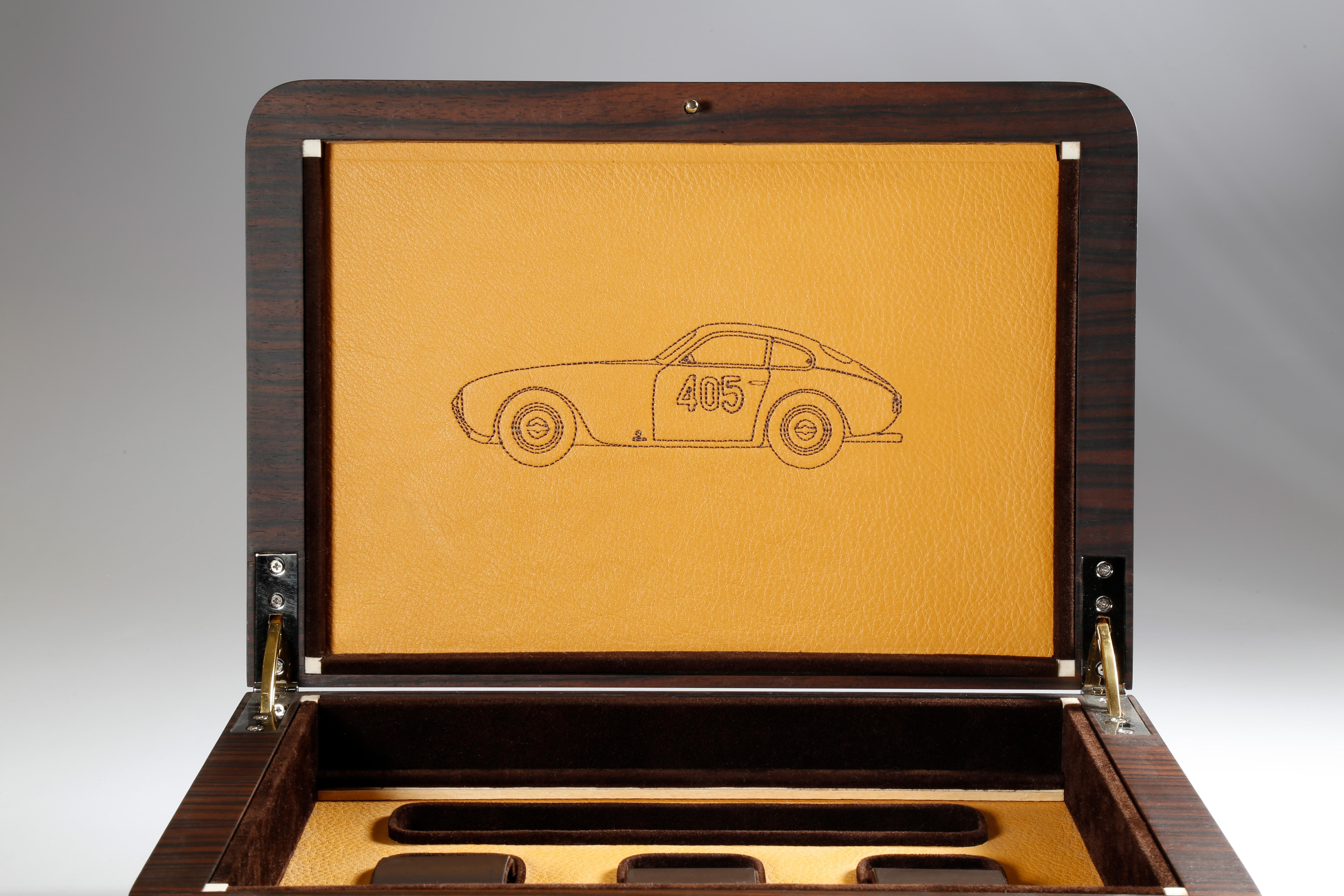 Caja de reloj Millemiglia de ébano y cuero con bordado Giordano Viganò Ébano en venta