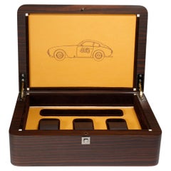 Caja de reloj Millemiglia de ébano y cuero con bordado Giordano Viganò