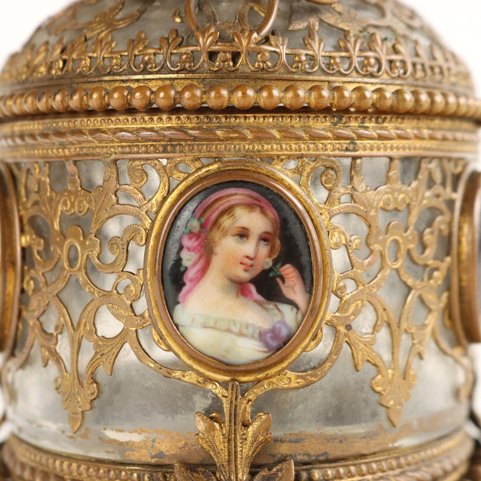 Bronze Glass and Porcelain Jewelry Box with Paintings France 19th century For Sale 1