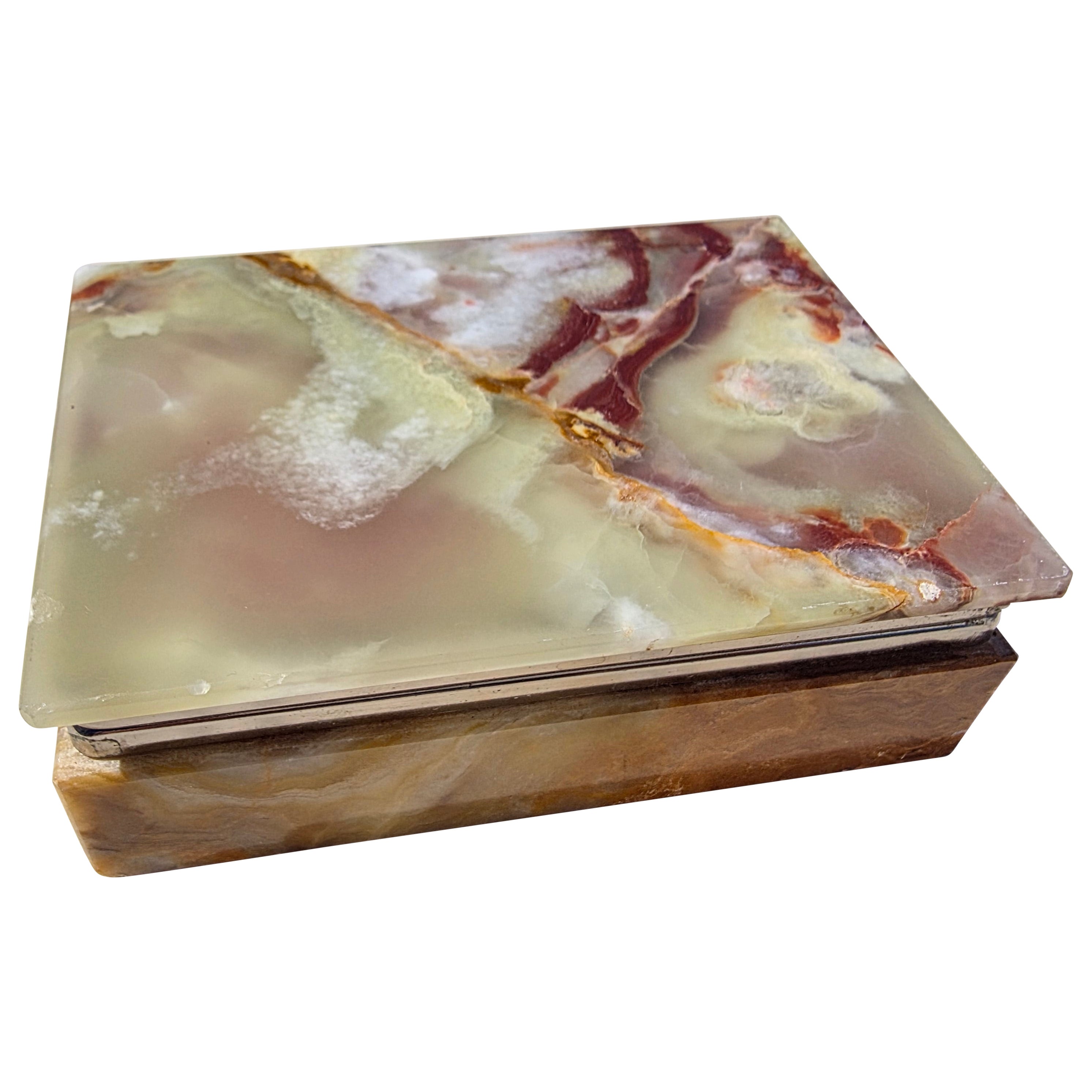 Boîte à bijoux italienne rectangulaire en onyx vert des années 1950 en vente
