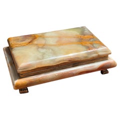 Joyero rectangular de mármol ónice Italia años 50 Pie de latón