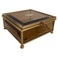 Scatola portagioie vintage degli anni '80 in ottone placcato oro 24kl e vetro