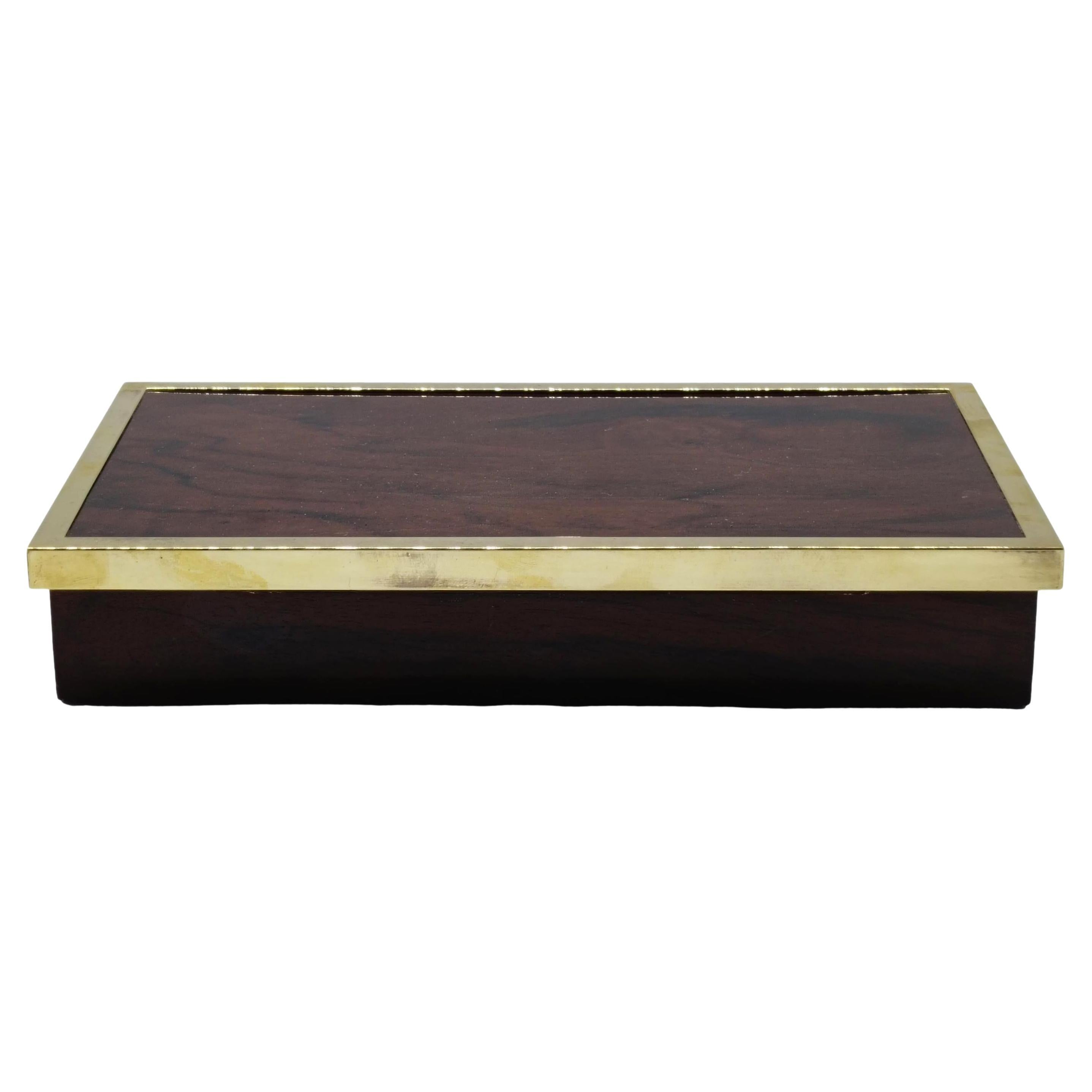 Caja rectangular de madera y latón, Italia Años 70