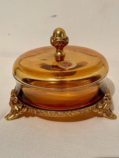 Round amber crystal box italy 1970s