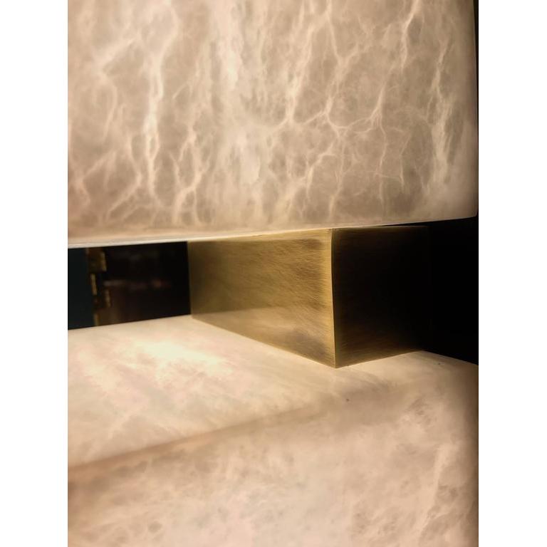 Italian Scatola Wall Sconce, Alabaster Cubes, Brushed Patinated Brass For Sale