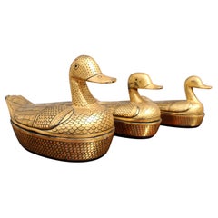 Chinese Lacquer Boxes Black Leaf Gold 1930 Ducks