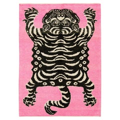 Scatter Handmade Pink Turkish Wool Rug With A Tiger Motif 