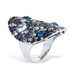 Scattered Blue Topaz and Sapphire White Gold Ring