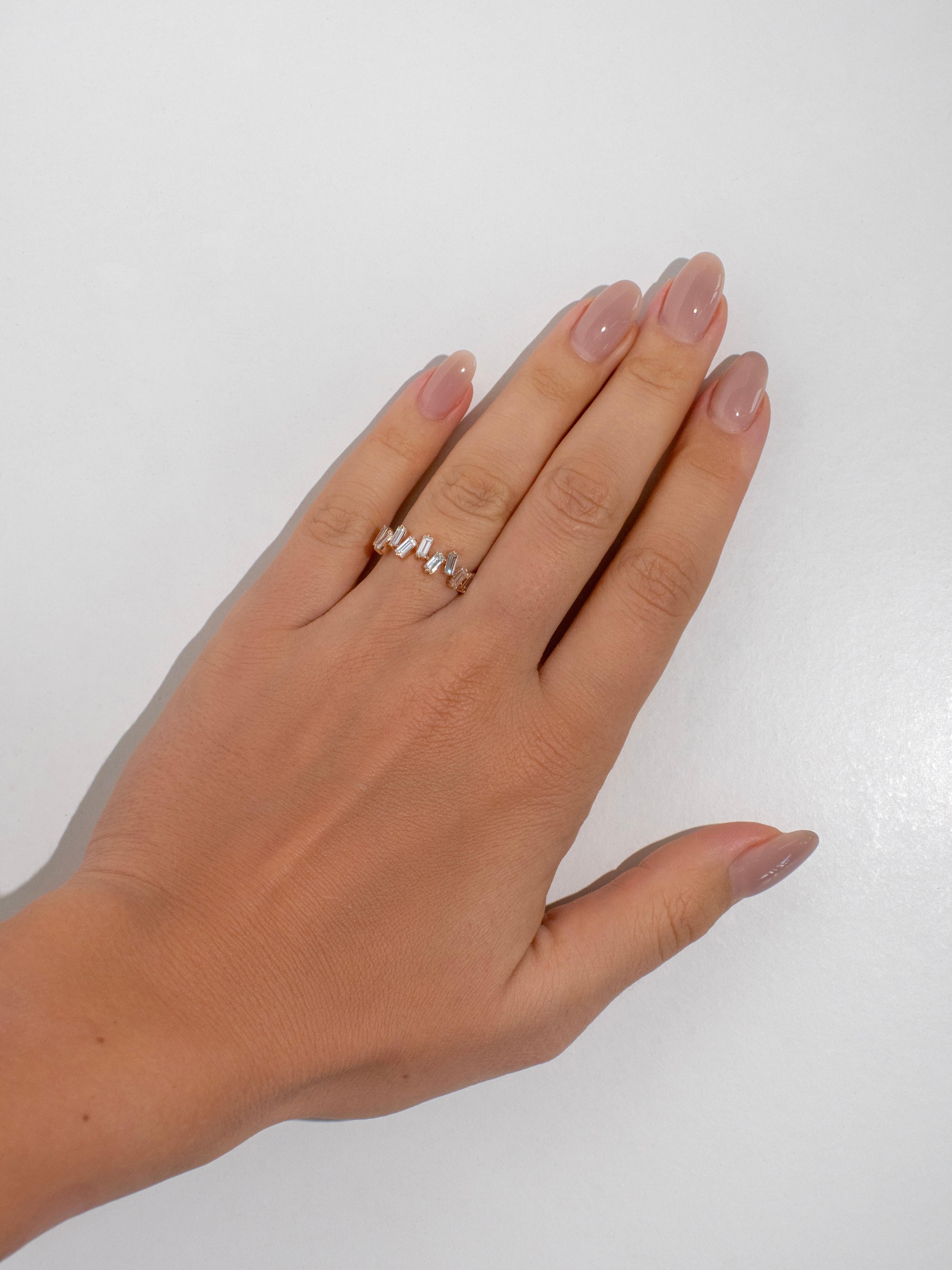Tapered Baguette Scattered Diamond Baguette Ring in 18k Rose Gold For Sale