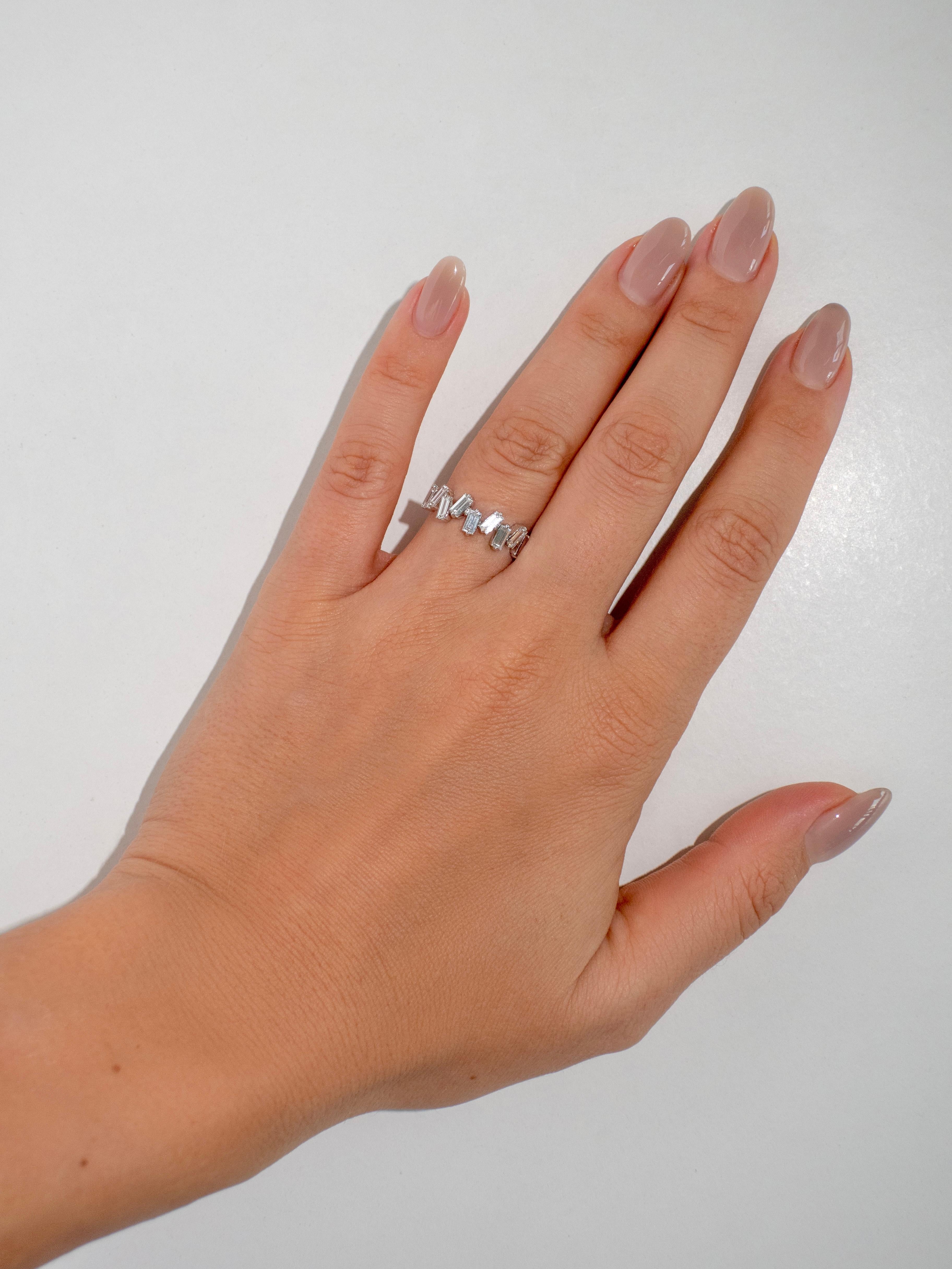 Scattered Diamond Baguette Ring in 18k White Gold For Sale 1