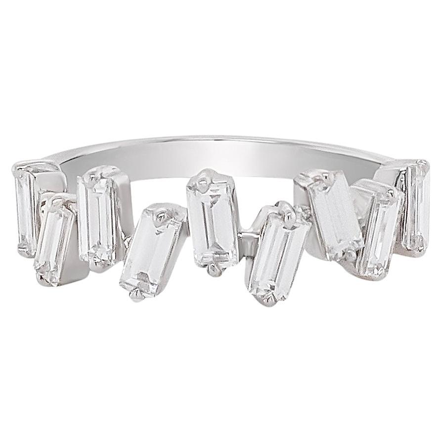 Scattered Diamond Baguette Ring in 18k White Gold