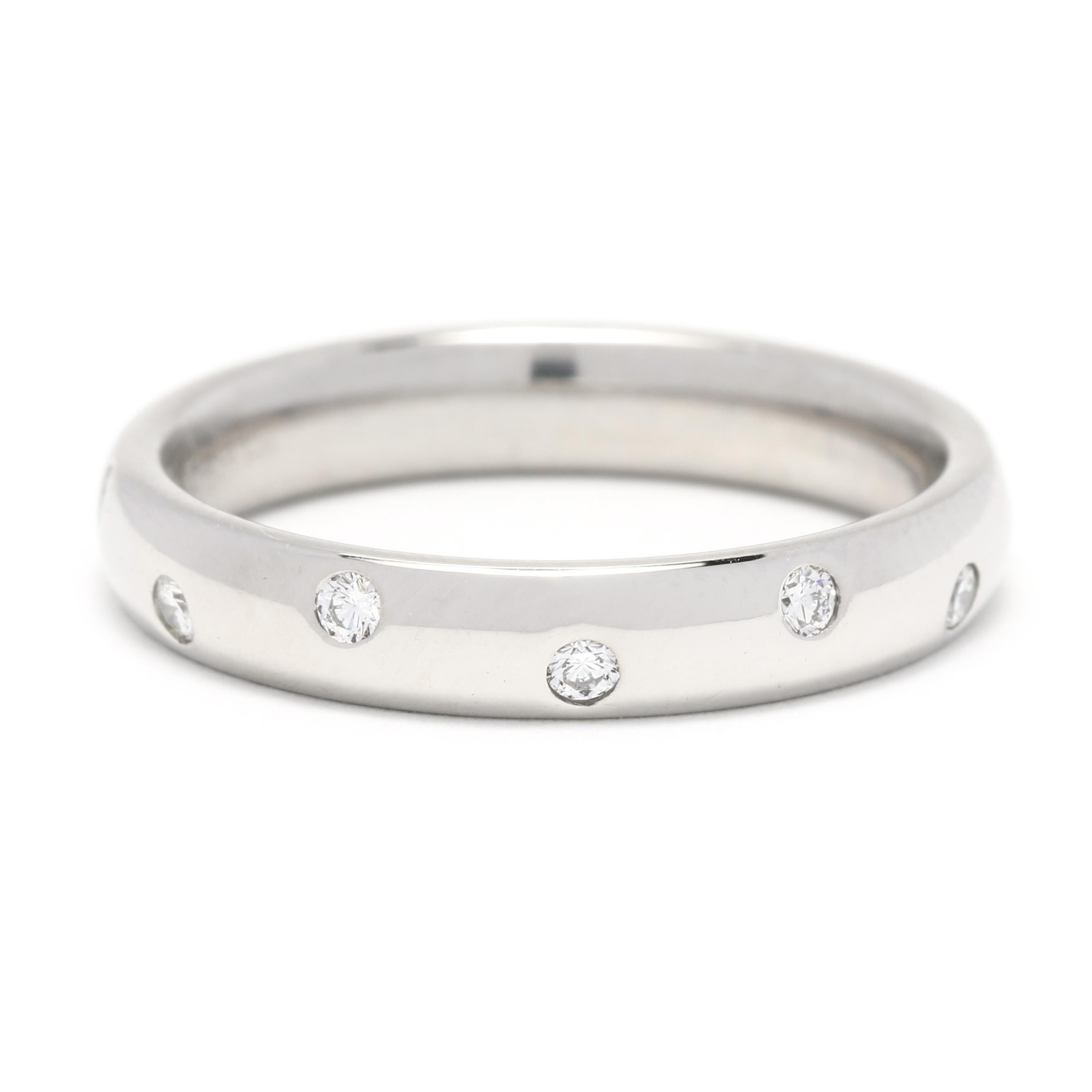 This stunning 0.25ctw scattered diamond wedding band is the perfect addition to any bridal look. Crafted in durable platinum, this stackable ring features 0.25 carats of sparkling diamonds set in a scattered pattern. The ring is a size 7.25, making