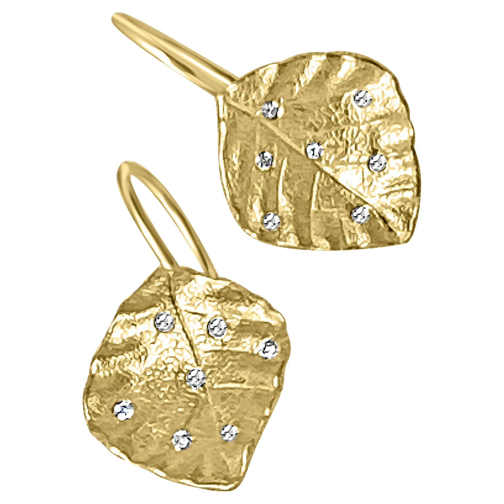 Scattered Diamonds Leaf Earrings For Sale