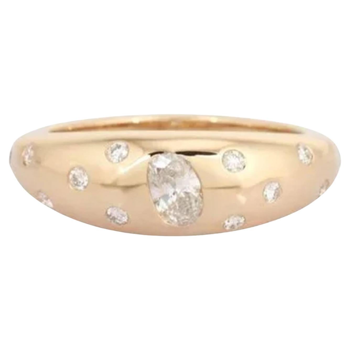 For Sale:  0.29ct Oval Cut Diamond Scattered Dome Ring in 14K Yellow Gold