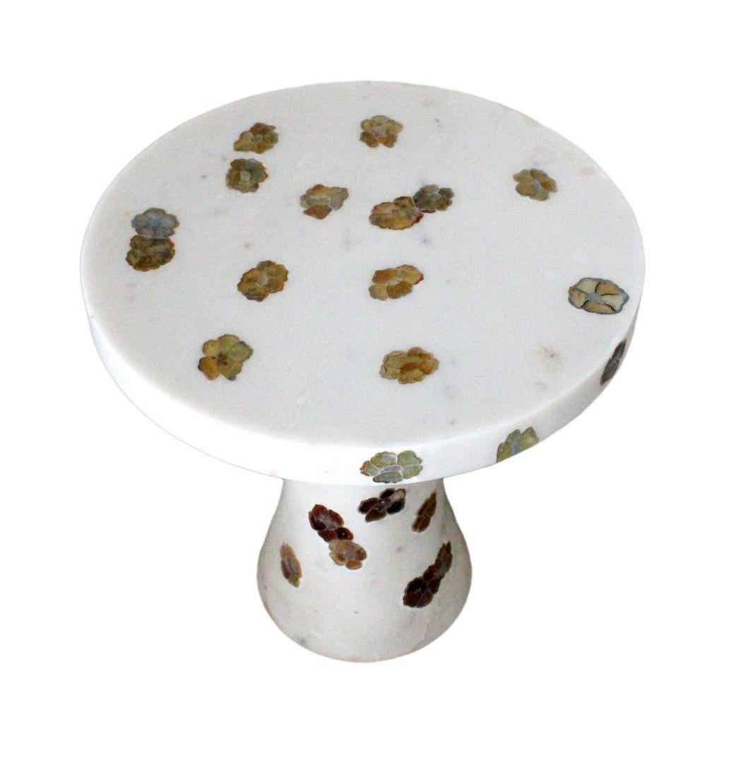 Scattered Pansies Inlay Table in White Marble by Stephanie Odegard In Good Condition For Sale In New York, NY