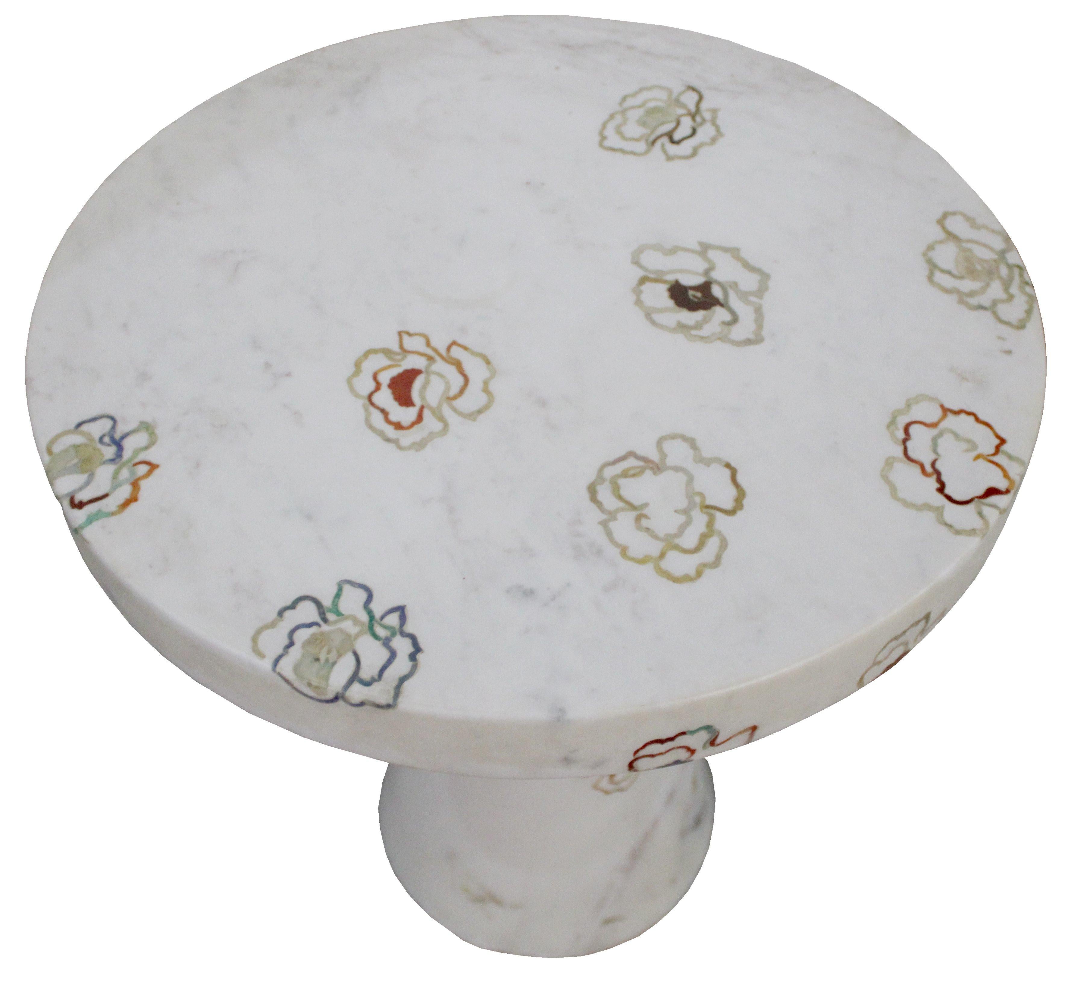 Other Repeating Roses Table Inlay in White Marble By Stephanie Odegard For Sale