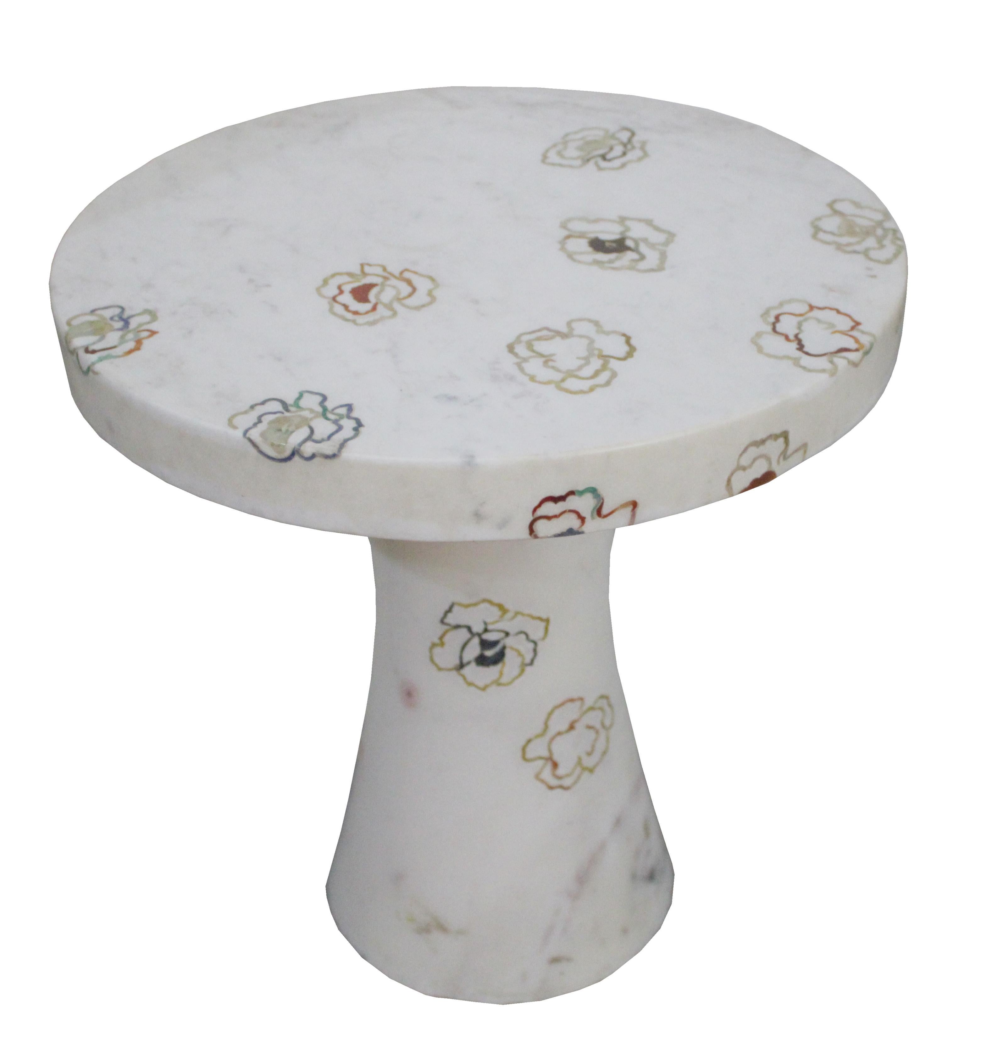 Repeating Roses Table Inlay in White Marble By Stephanie Odegard For Sale