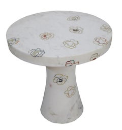 Repeating Roses Table Inlay in White Marble By Stephanie Odegard