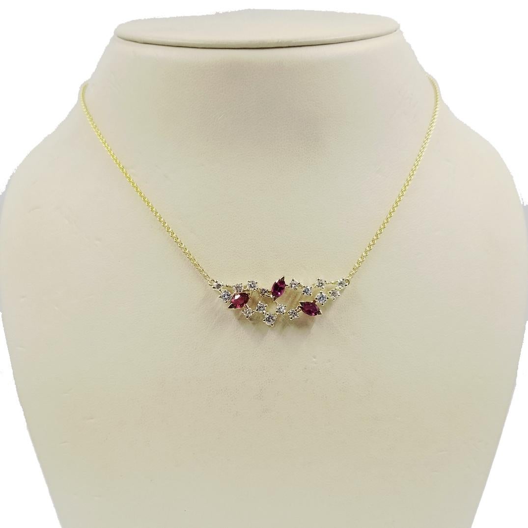 Marquise Cut Scattered Ruby and Diamond Pendant Necklace
