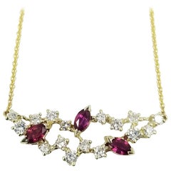 Vintage Scattered Ruby and Diamond Pendant Necklace