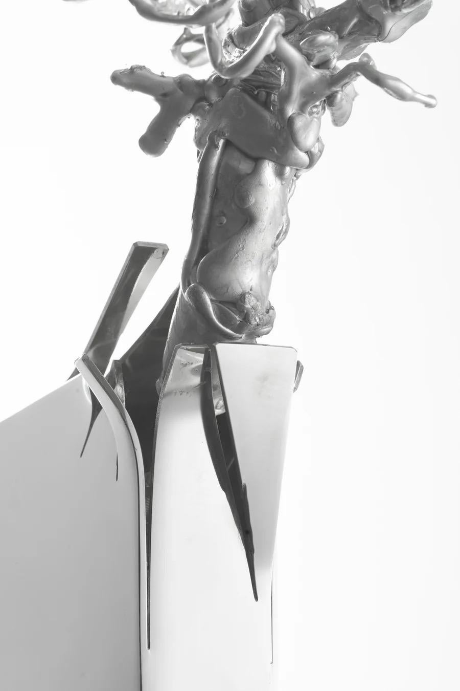 Scavenger Stainless Steel Chair Black Seat and Resin Sculpture by Roham Shamekh For Sale 2
