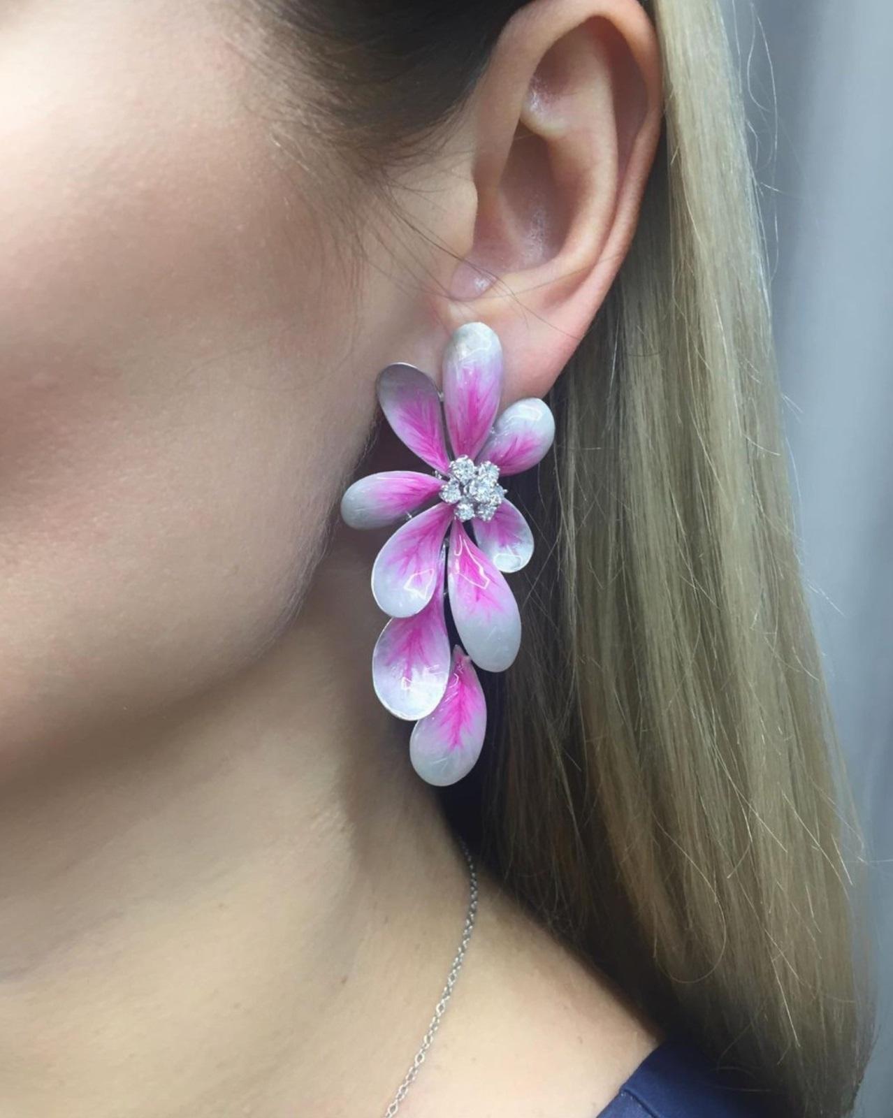 Contemporary SCAVIA Daisy Flower Pink Earrings For Sale