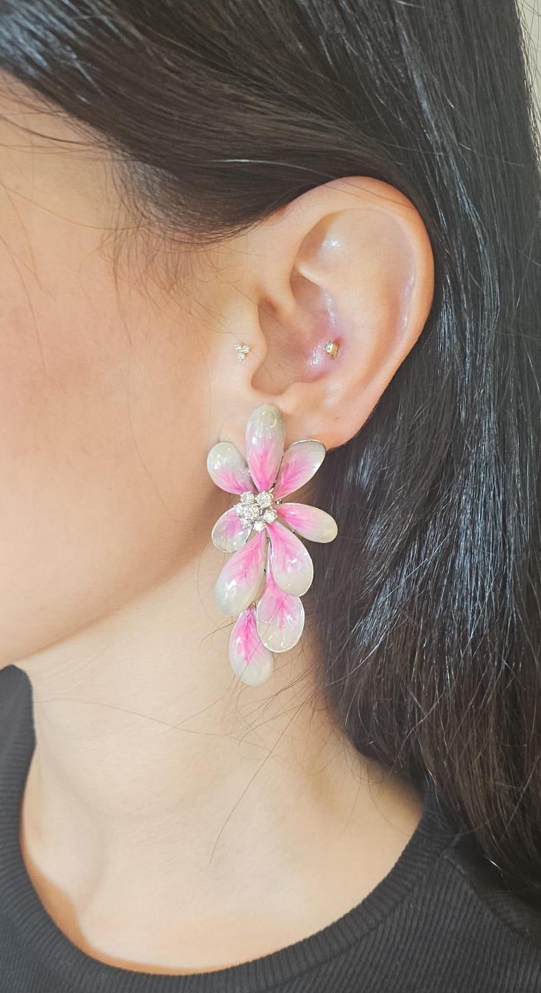 Mixed Cut SCAVIA Daisy Flower Pink Earrings For Sale