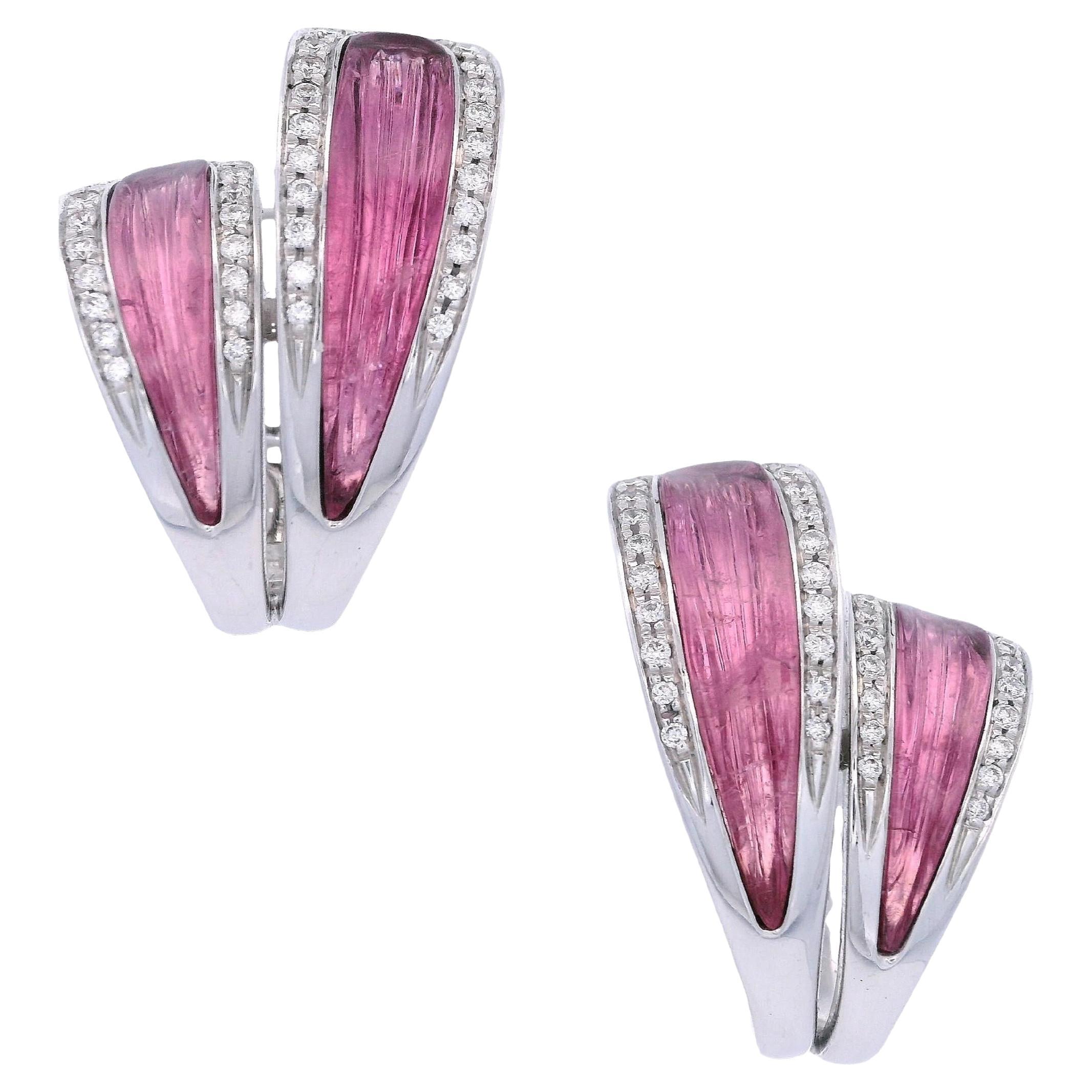 SCAVIA Italian 18kt white Gold Earrings with Pink Tourmaline & Diamonds