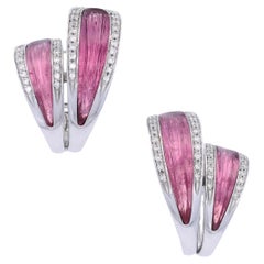 SCAVIA Italian 18kt white Gold Earrings with Pink Tourmaline & Diamonds