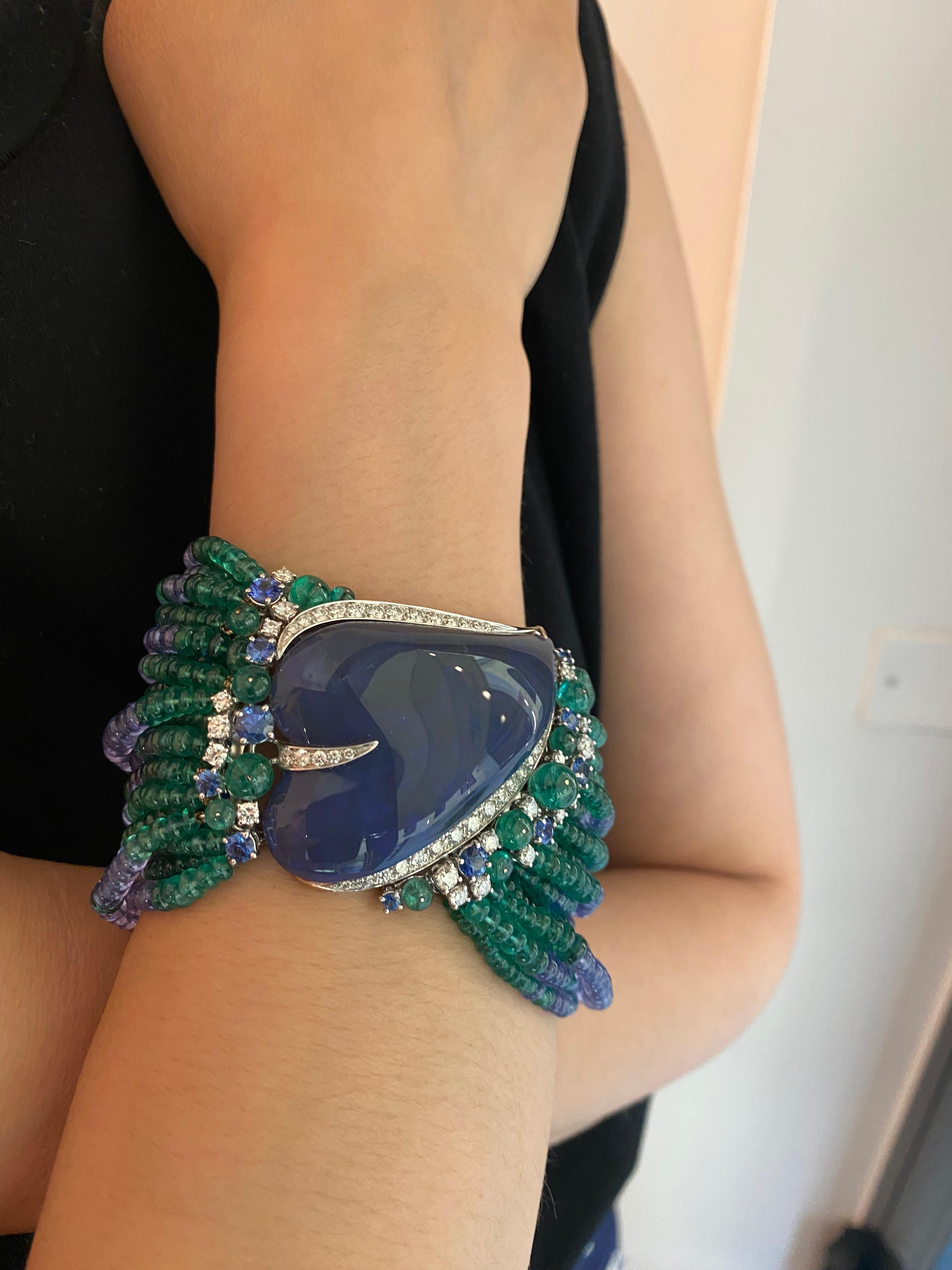 Contemporary SCAVIA Poseidon Tanzanite and Emerald Bracelet For Sale
