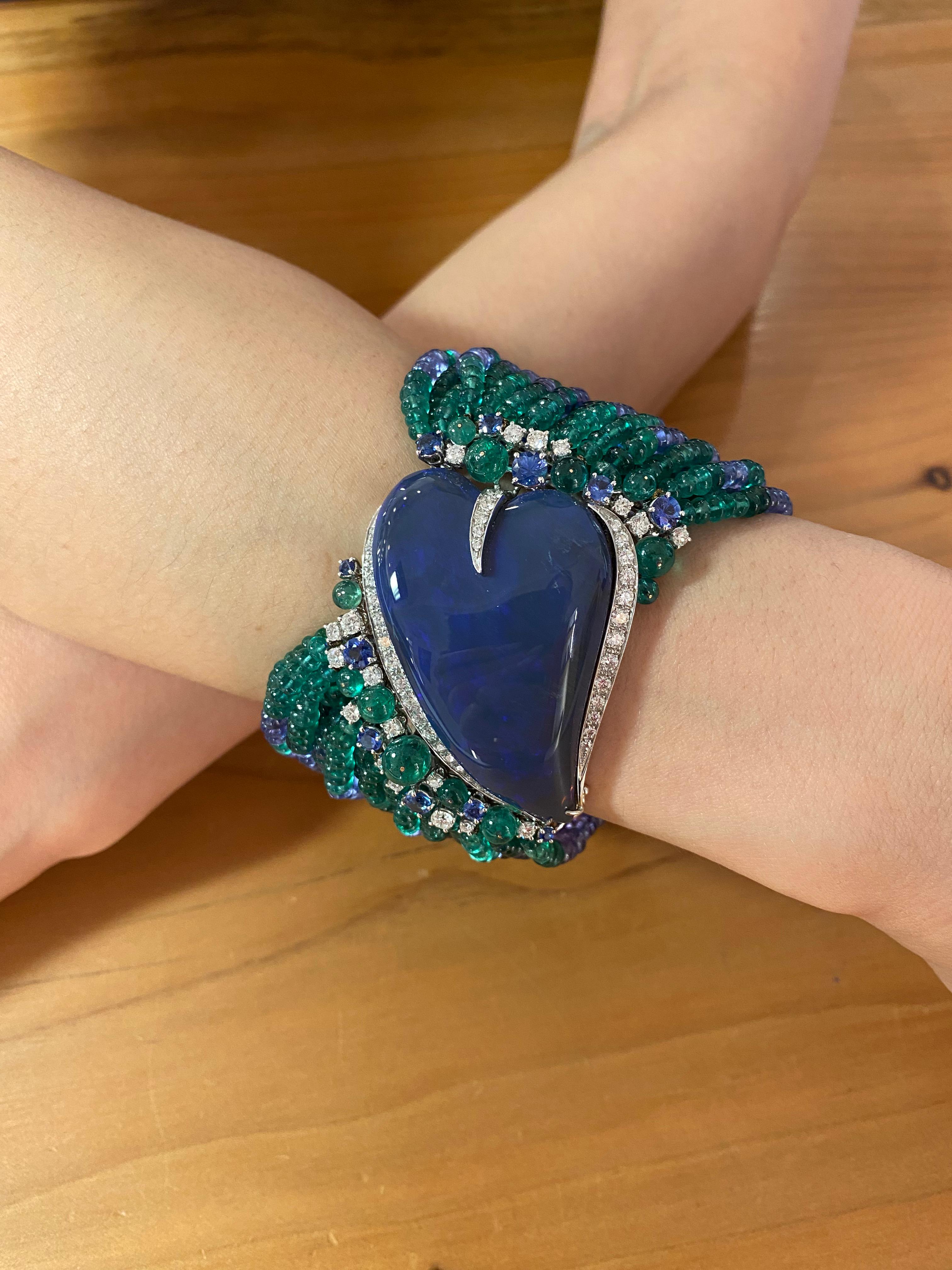 SCAVIA Poseidon Tanzanite and Emerald Bracelet In New Condition For Sale In Rome, IT