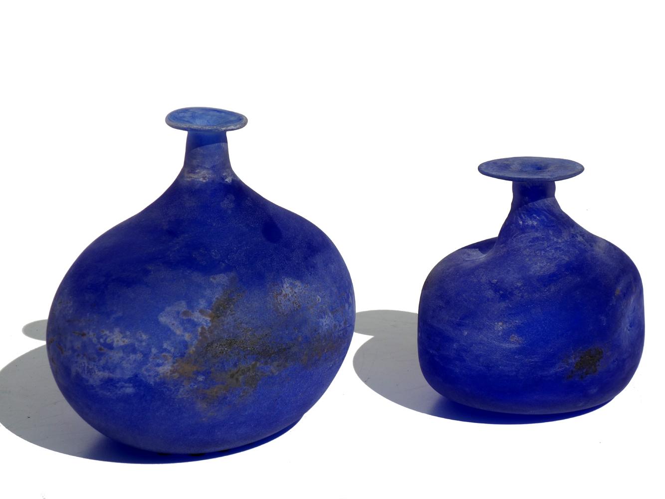 „Scavo“ Blaues Glas von Gino Cenedese Murano Design 1960er Jahre, Paar Flaschen (Italienisch)