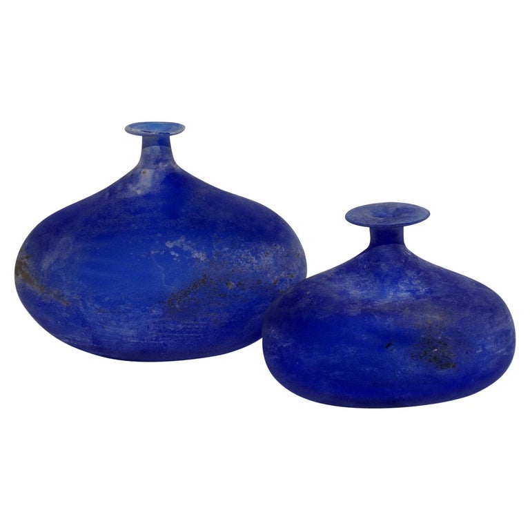Scavo" Blue Glass by Gino Cenedese Murano Design 1960s Pair of Bottles For  Sale at 1stDibs