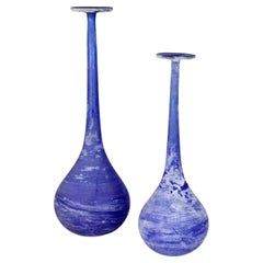 Pareja de jarrones de cristal azul "Scavo" de Gino Cenedese, Murano Design, años 60