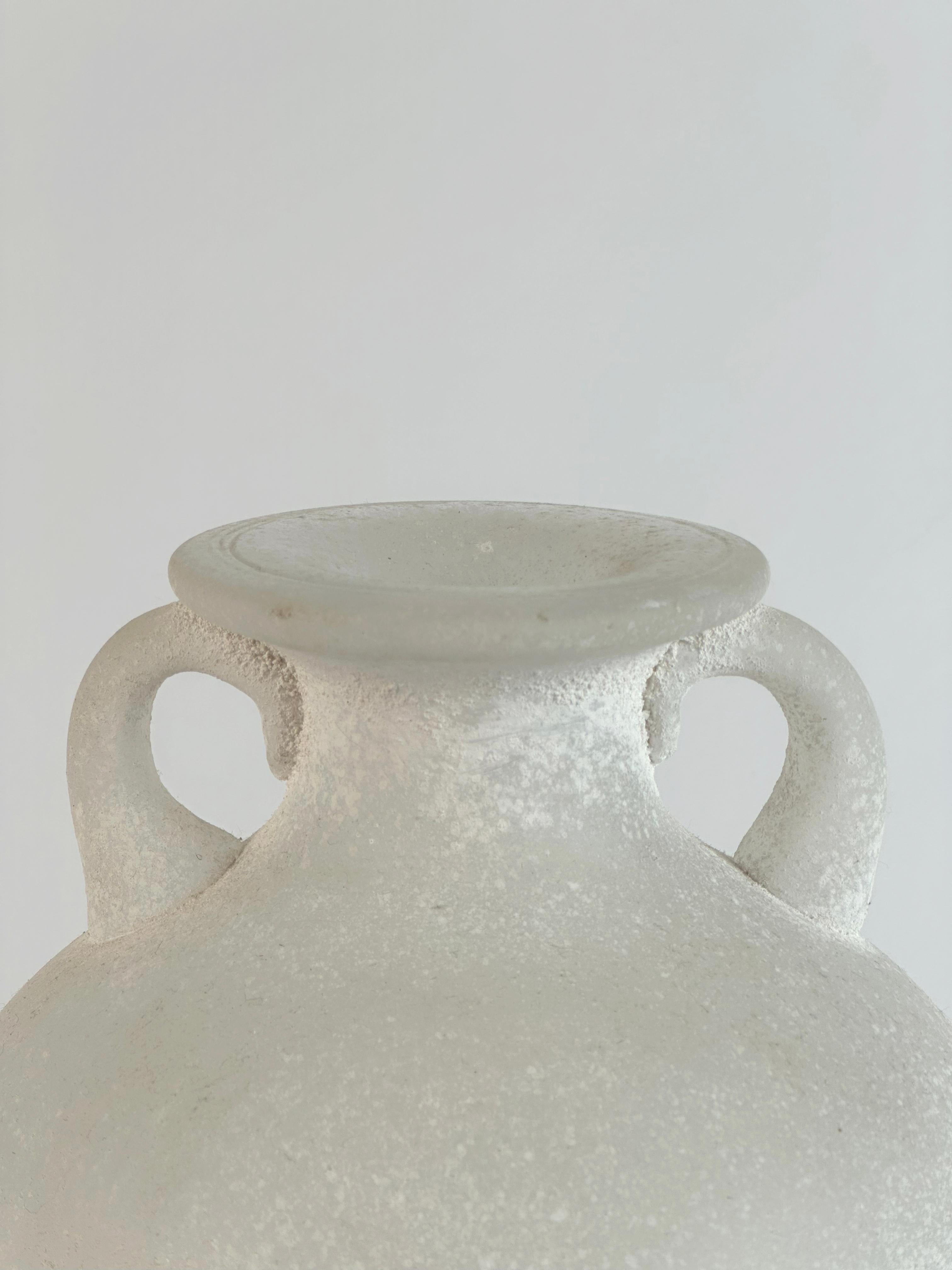 Late 20th Century White Scavo Murano Glass Amphora Vase by Seguso, Karl Springer attributed For Sale