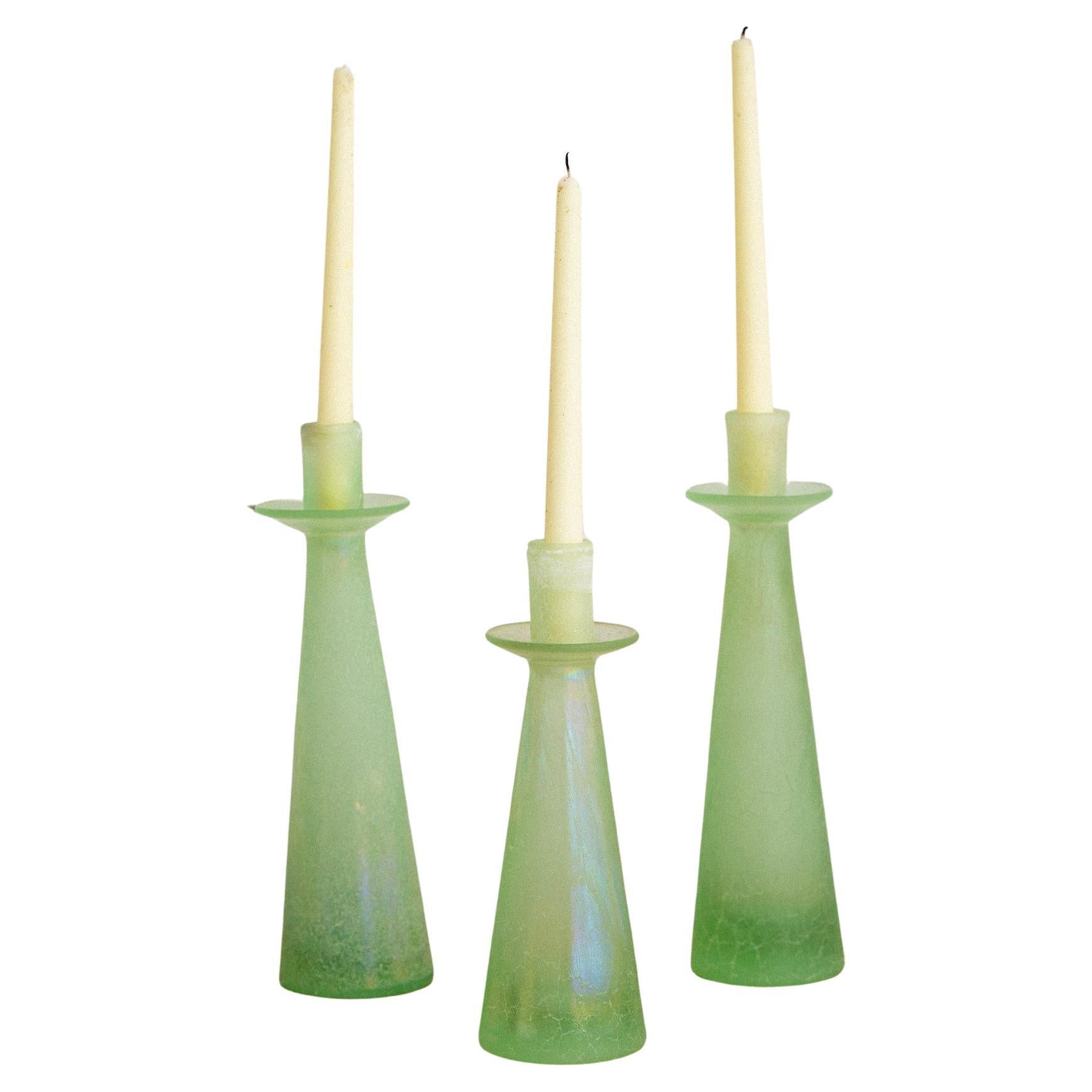 Scavo Glass Candle Holders in the Style of Cenedese, Set of 3 For Sale