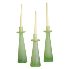 Retro Scavo Glass Candle Holders in the Style of Cenedese, Set of 3
