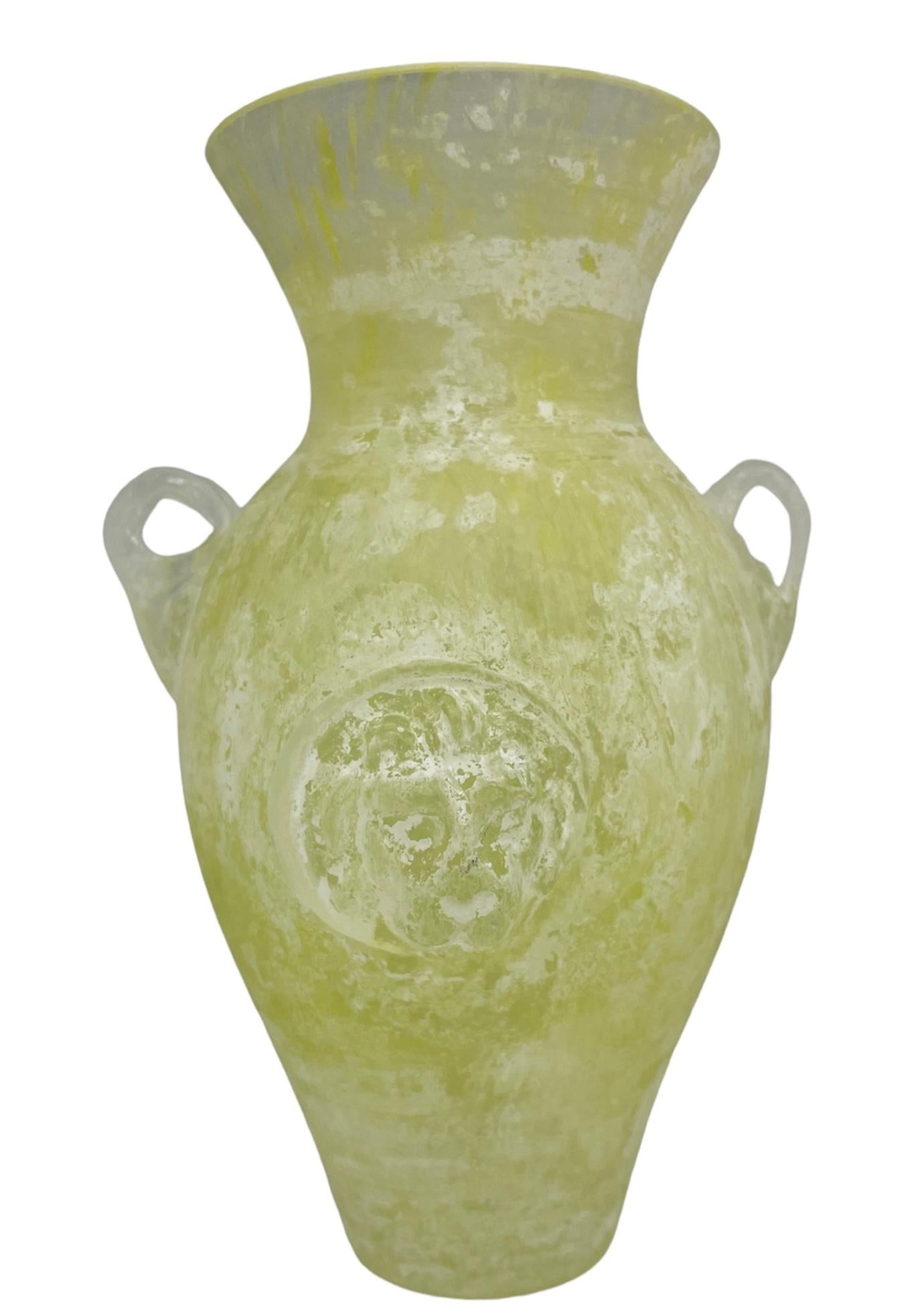 Contemporary Scavo Murano Art Glass Frosted Glass Amphora Vase For Sale