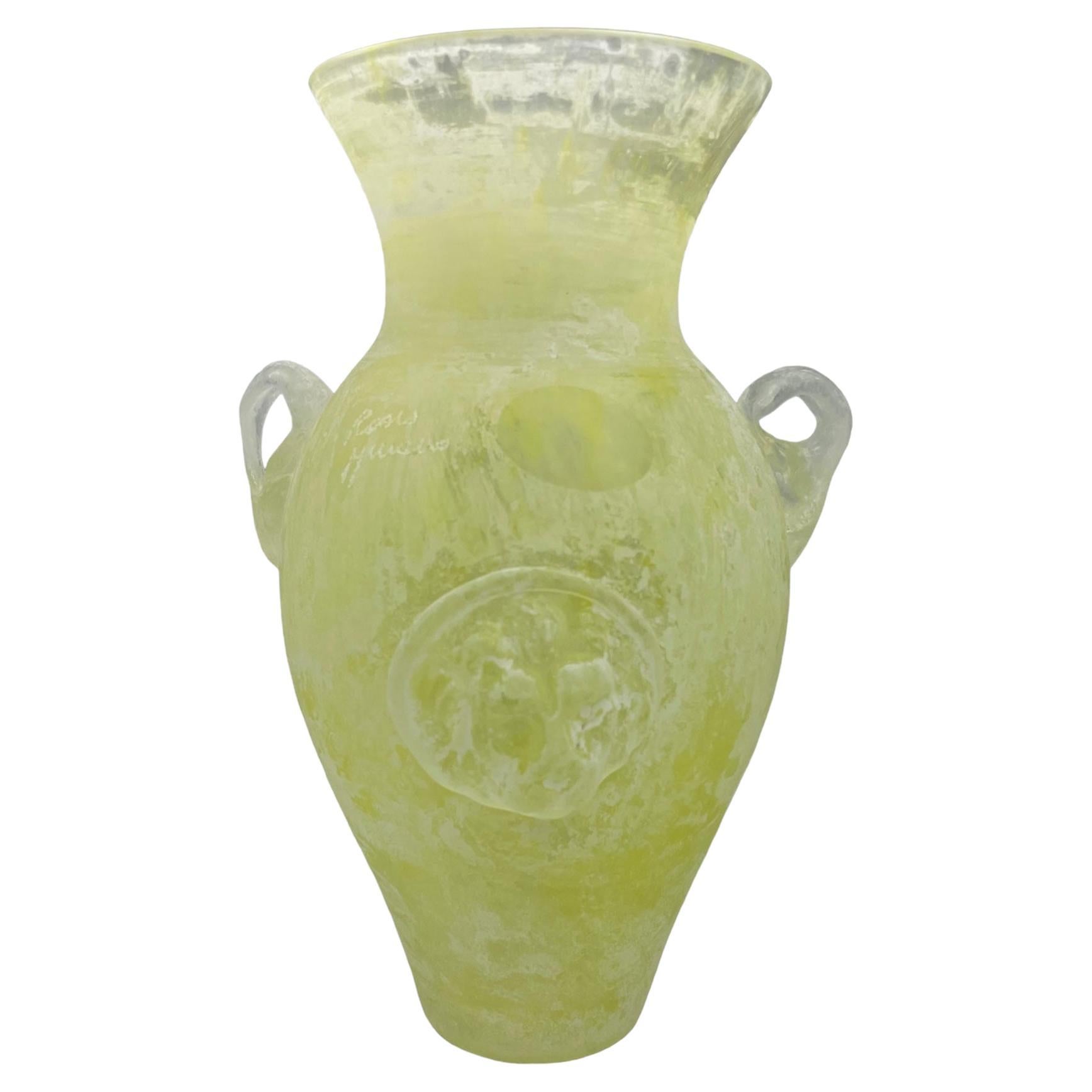 Vase Amphora en verre dépoli Scavo Murano Art Glass en vente