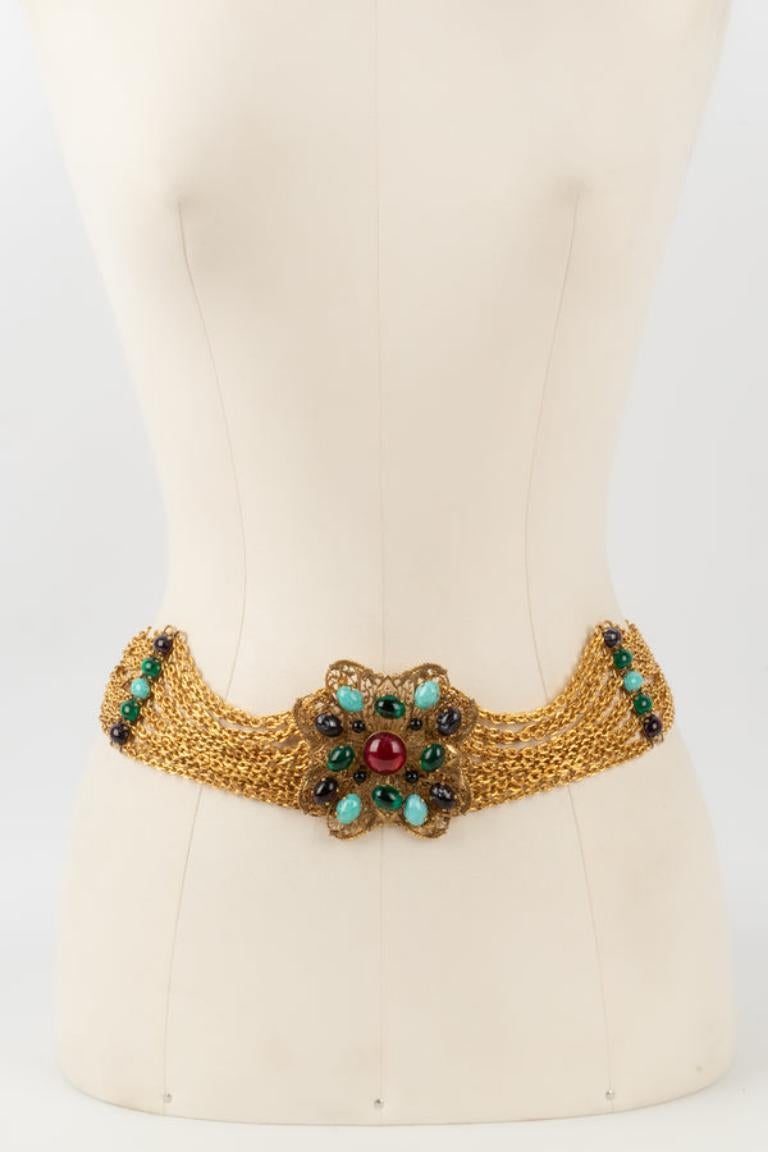 Scemama - Golden metal belt with multicolored glass paste. Jewelry from Scemama ateliers probably for the House of Saint Laurent.

Additional information:
Condition: Very good condition
Dimensions: Length: 70 cm

Seller Reference: ACC106