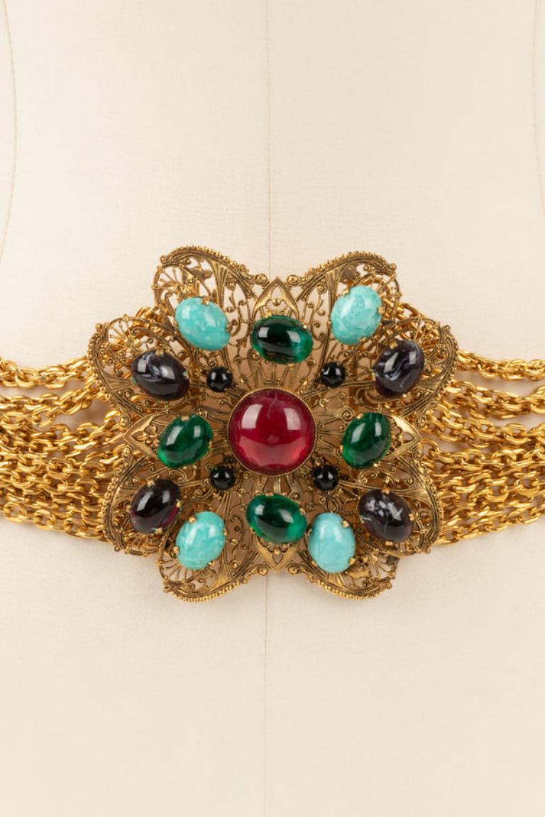 Brown Scemama Jewelry Belt with Multicolored Glass Paste For Sale