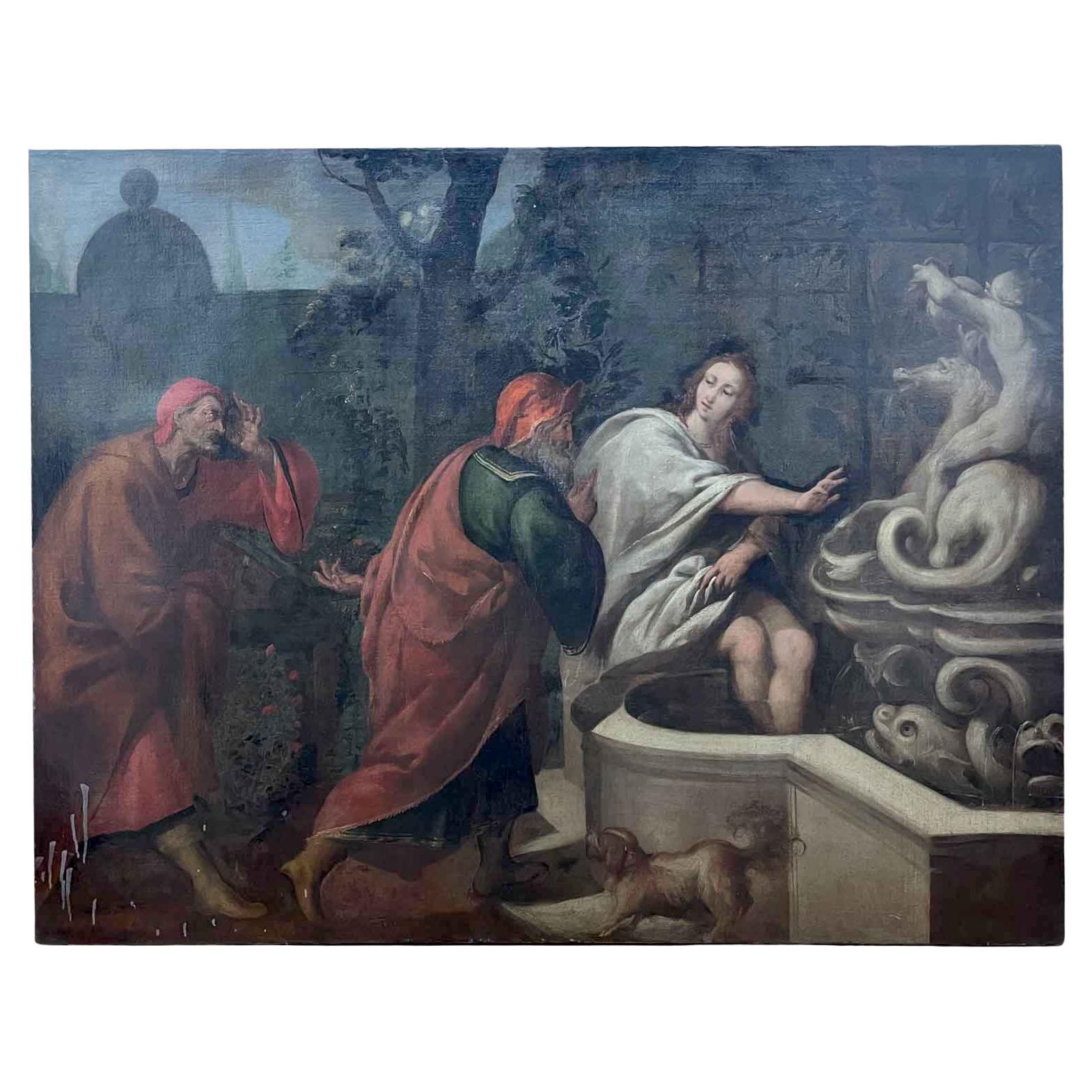 Biblical Scene With Characters And Architecture Italian Oil Painting On Canvas 1800s