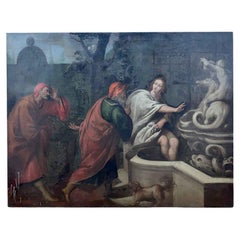 Scène biblique avec personnages et architecture Peinture à l'huile italienne sur toile 1800