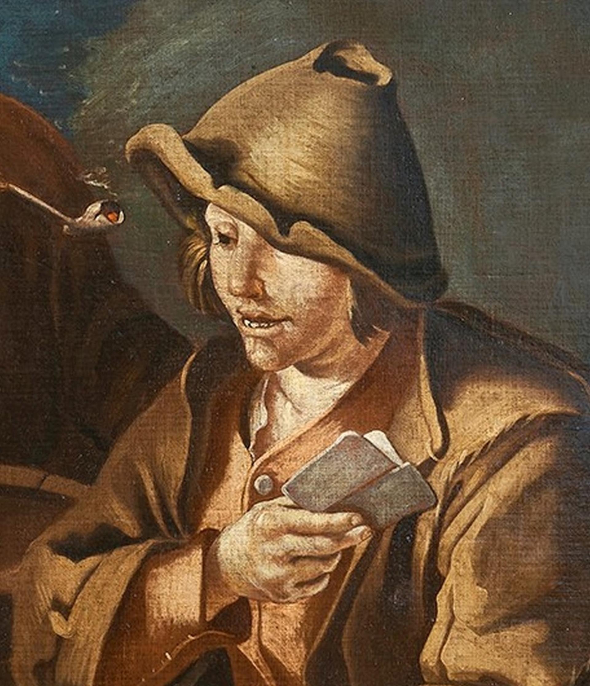 Scena di Genere, Todeschini 17th Century Oil on Canvas Genre Scene Painting For Sale 3