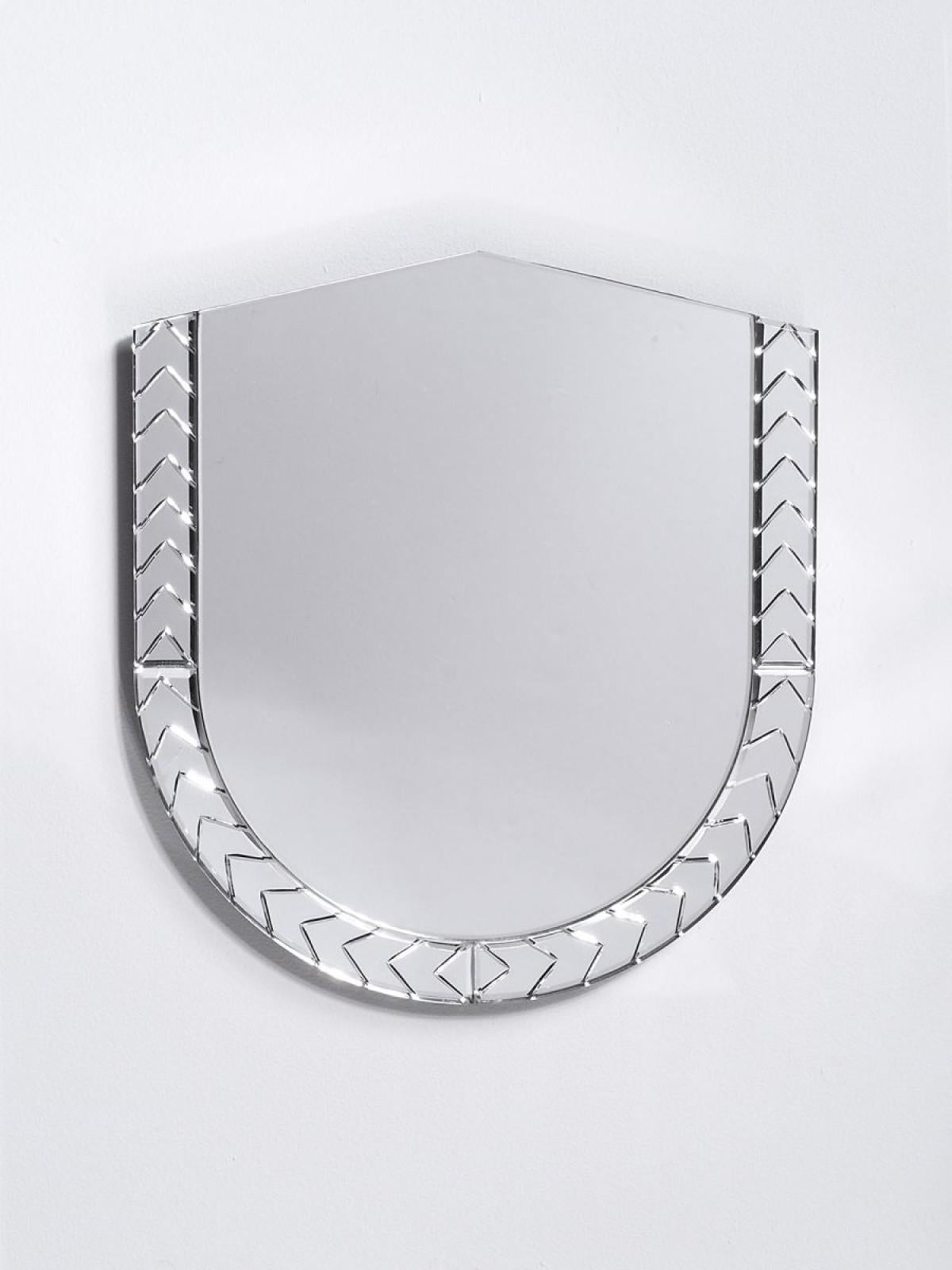 Scena Elemento Due Murano mirror by Nikolai Kotlarczyk
Dimensions: D 3 x W 30 x H 30 cm 
Materials: silvered carved glass, dark grey wood back. 
Also available in other designs and dimensions. Please contact us for more information.