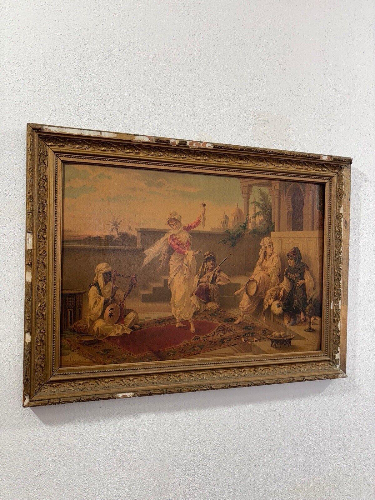 Escena orientalista en huecograbadoMujeres turcas bailando en el harén, Luigi Crosio Italian en venta