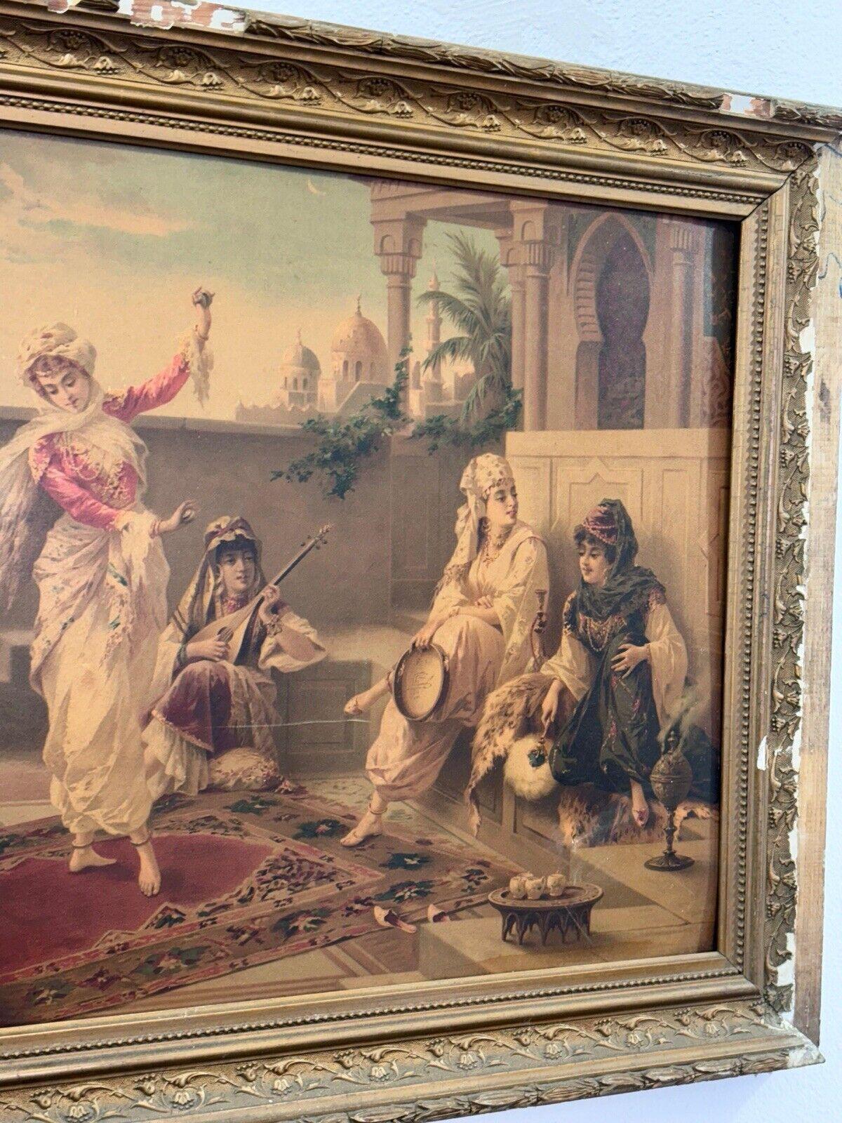 Escena orientalista en huecograbadoMujeres turcas bailando en el harén, Luigi Crosio Late 20th Century en venta