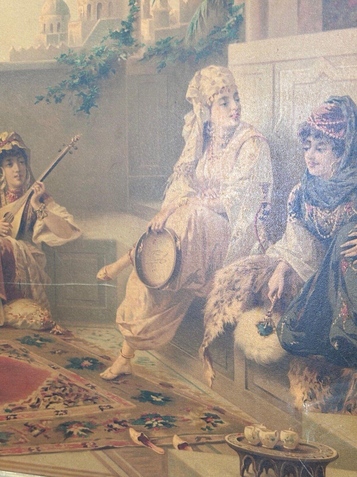 Escena orientalista en huecograbadoMujeres turcas bailando en el harén, Luigi Crosio Madera en venta