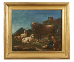Scena Pastorale, Rosa da Tivoli, 17th Century Oil on Canvas Landscape Painting