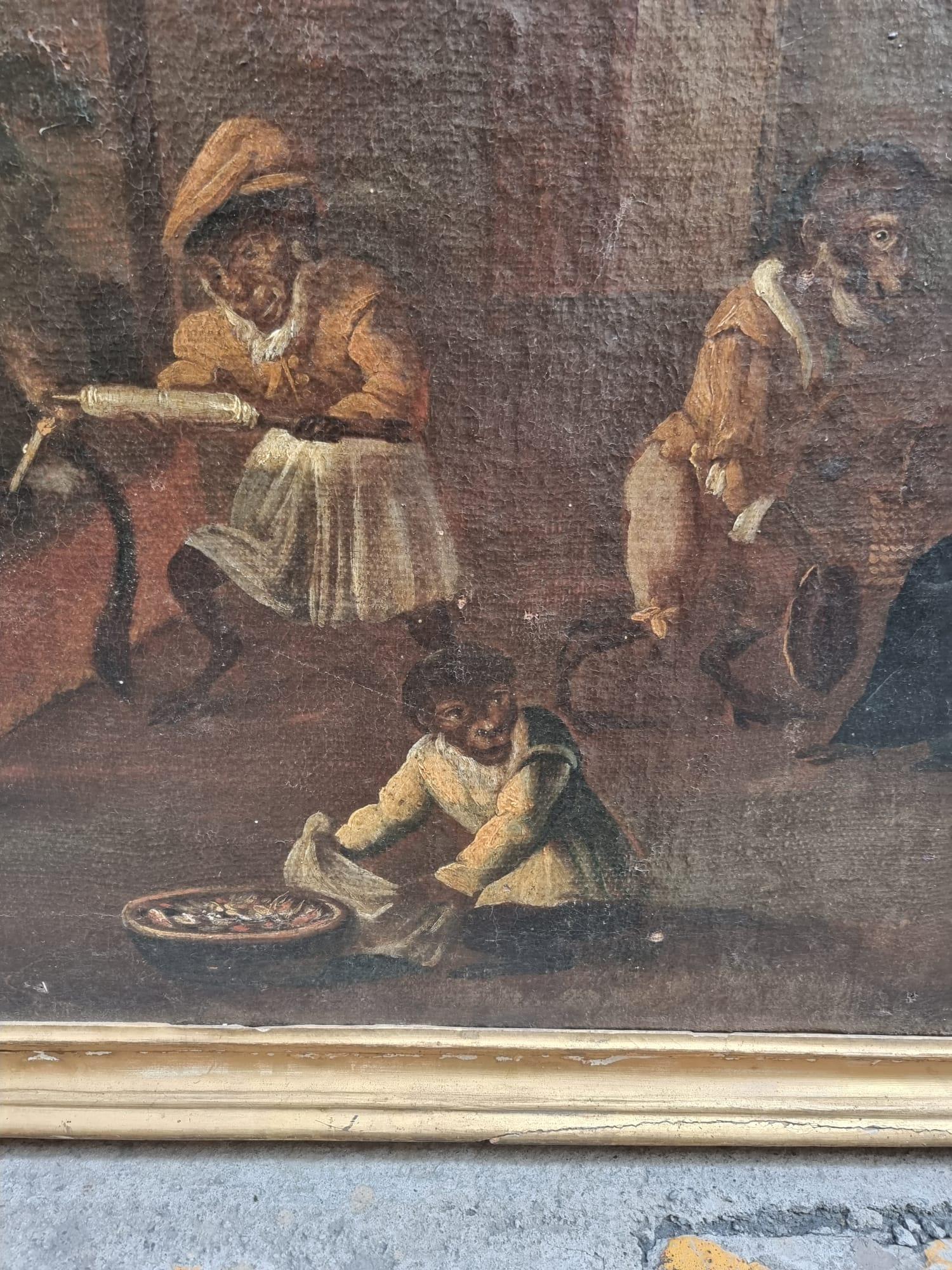 Oiled Interior scenes with monkeys, 17th century For Sale